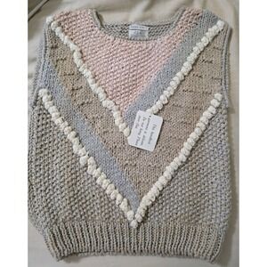 F.S.A. Collection Hand Knit Ivory Pink Tan Grey Sweater Vest Small Chevron
